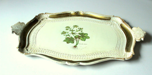 Vintage Serviertablett im Florentiner Stil, Holz creme-weiß/gold