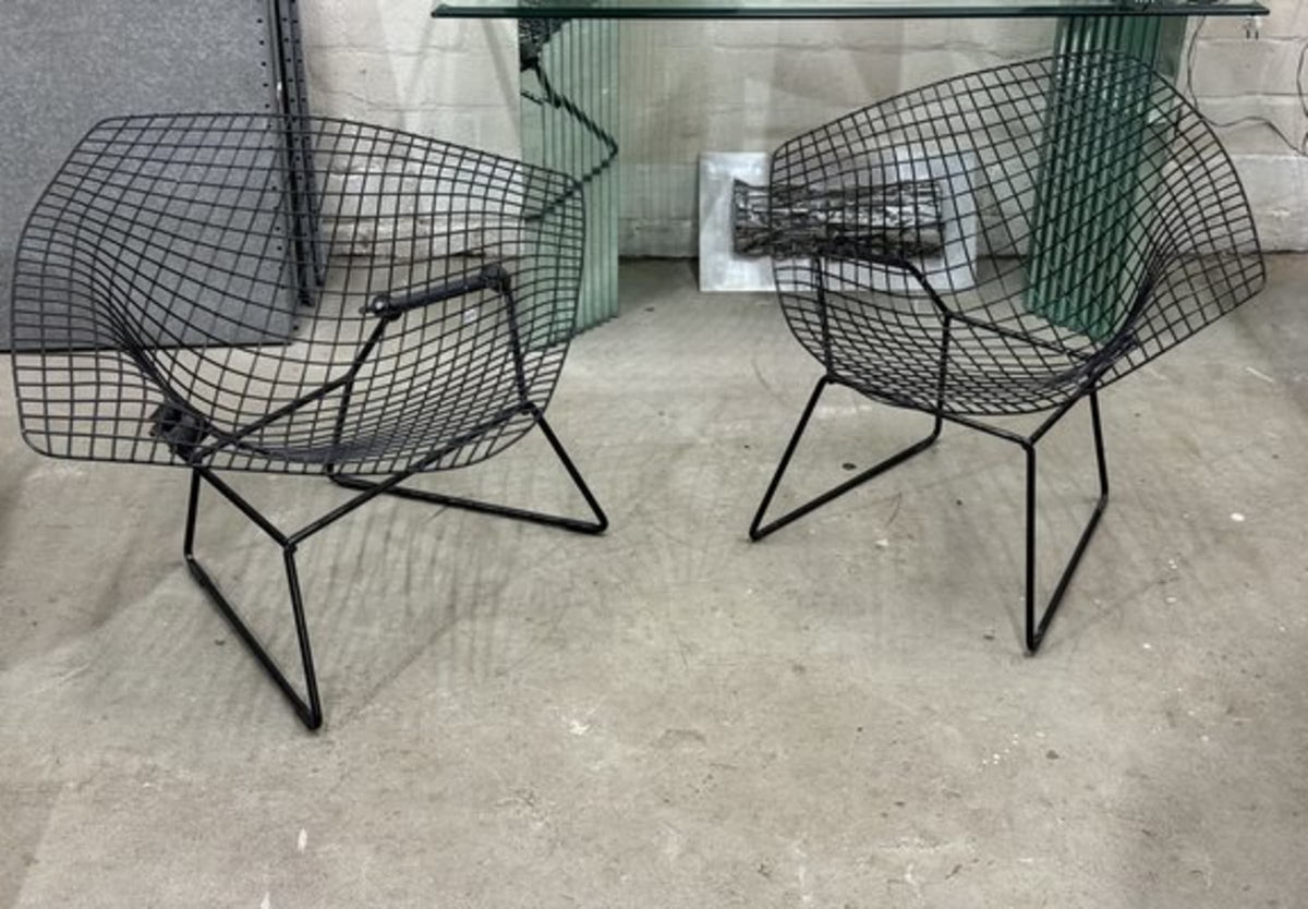 Vintage Diamond Chair Modell 420 von Harry Bertoia für Knoll International rot-schwarz-purpurrot