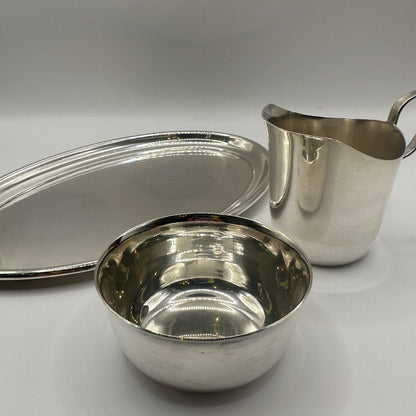 Silbernes Tee-/Servier-Set mit Tablett, Schale und Kännchen Set von 2