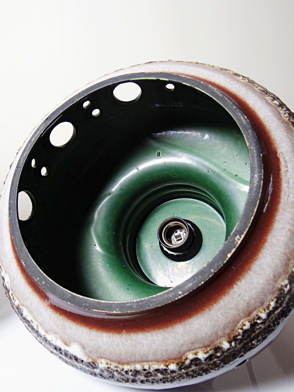 Vintage Hängeleuchte Keramik Herda, Fat-Lava-Glasur