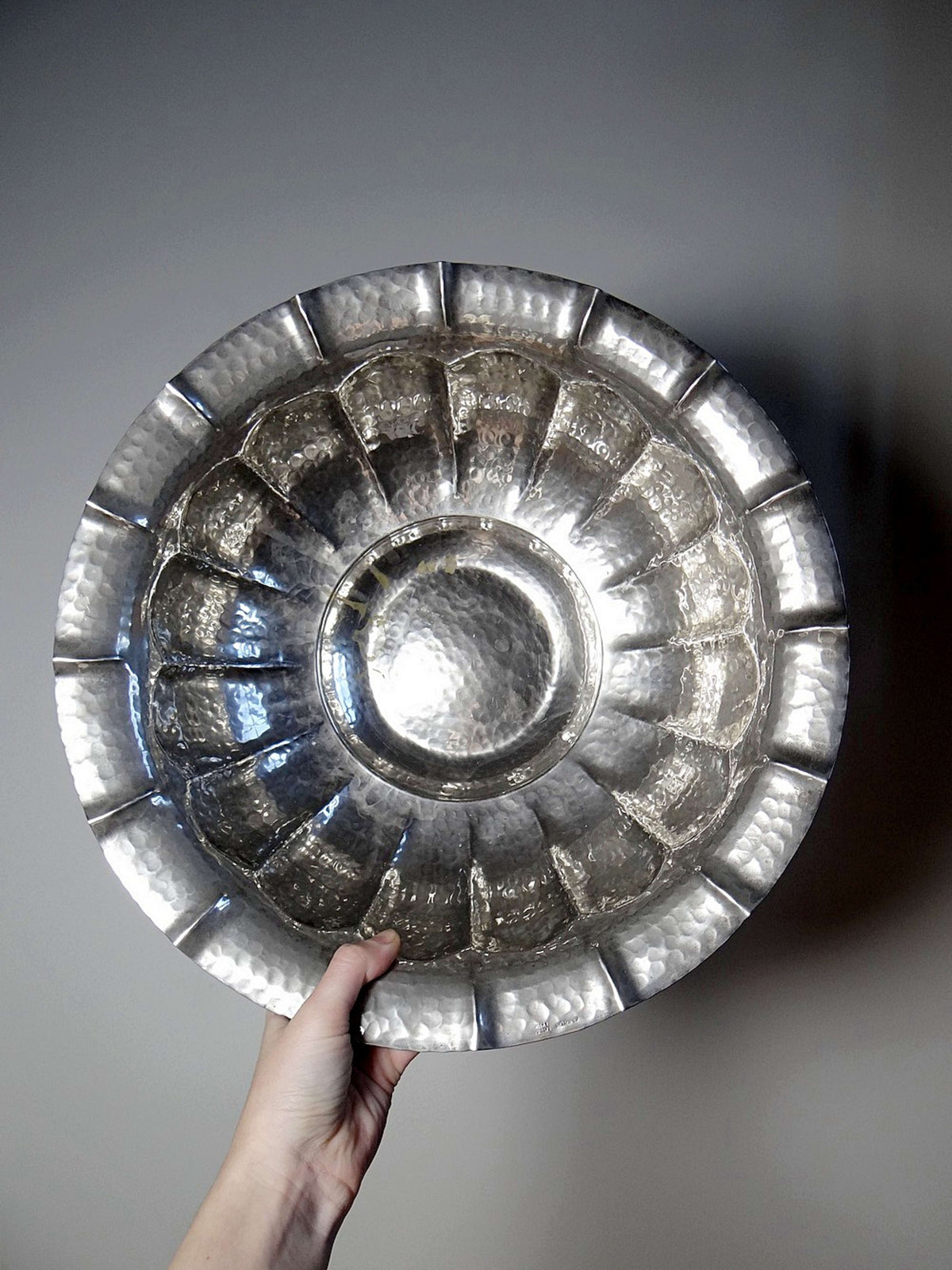 Vintage Servierschale Olri für Olri Italien Silberplattiert handgehämmert
