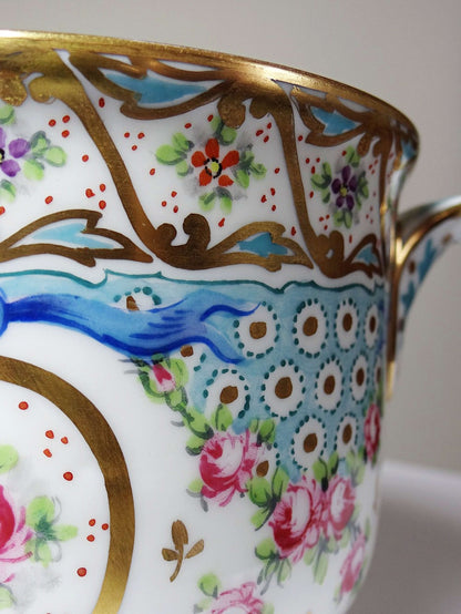 Vintage Porzellan-Übertopf von M. Carpezat Limoges, handbemalt, Art Nouveau