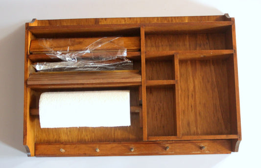 Vintage Wandregal Gewürzregal aus Holz, Mid Century