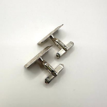 Rechteckige Manschettenknopf aus 835er Silber mit Kreuzschliff-Muster