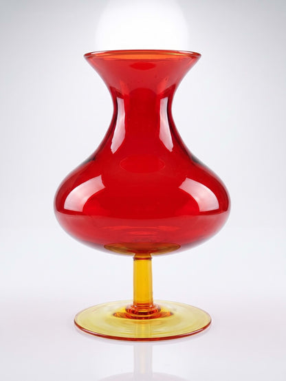 Vintage Vase Glas rot-gelb mit Blasendekor, 1960er Jahre