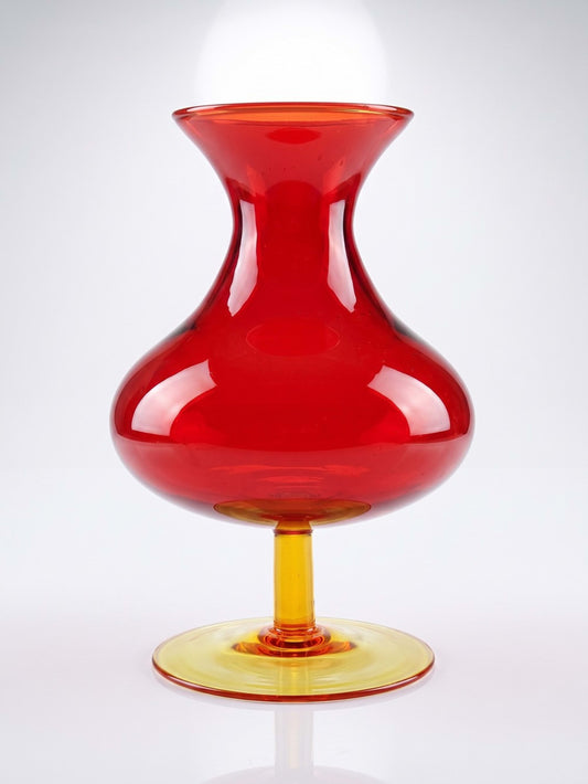 Vintage Vase Glas rot-gelb mit Blasendekor, 1960er Jahre