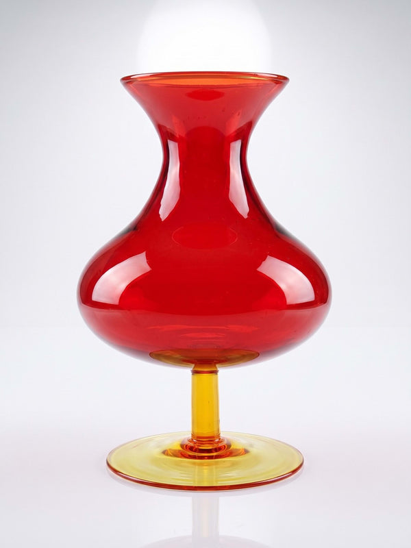 Vintage Vase Glas rot-gelb mit Blasendekor, 1960er Jahre