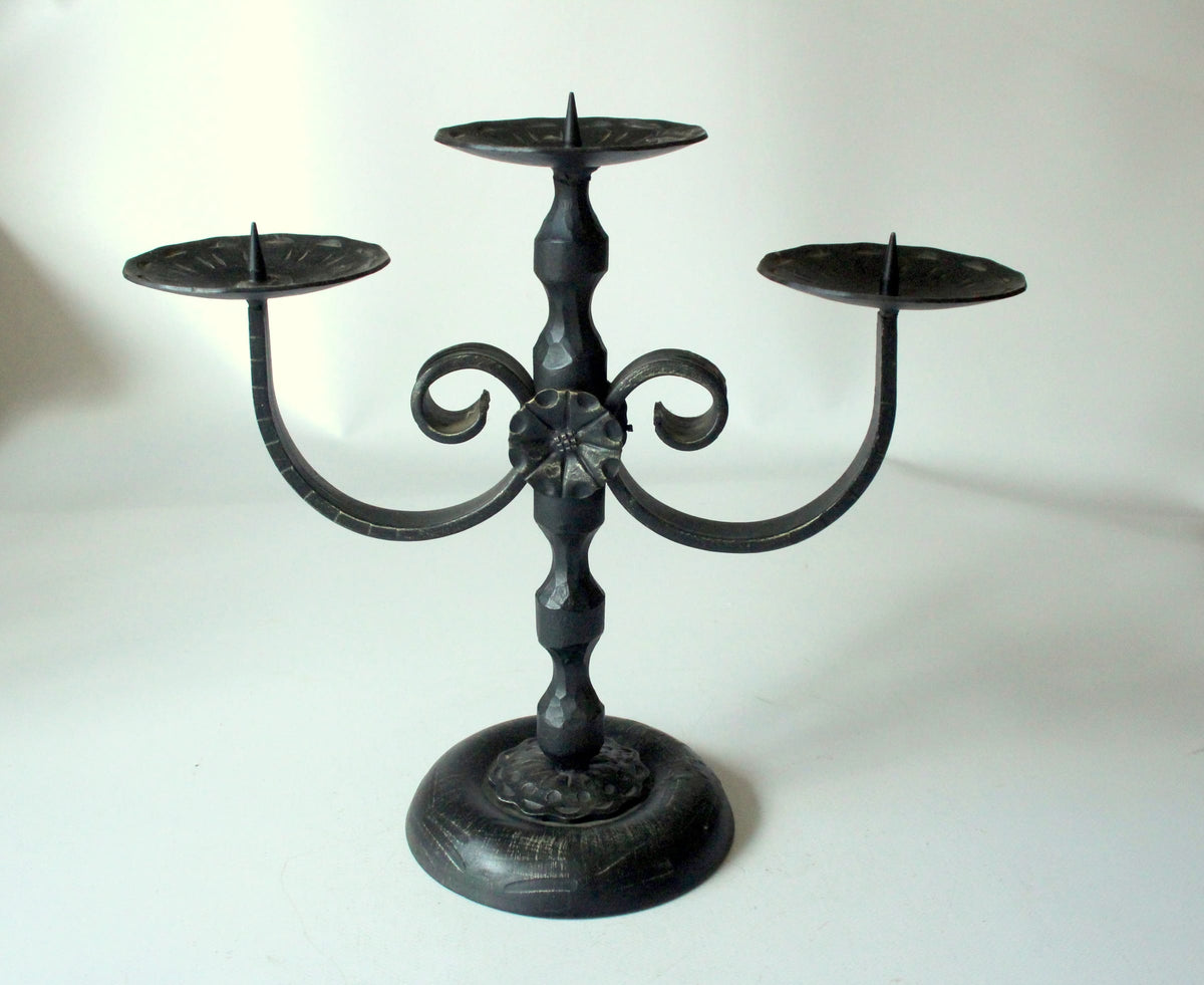 Vintage Kerzenleuchter 3-armig Schmiedeeisen von Heibi