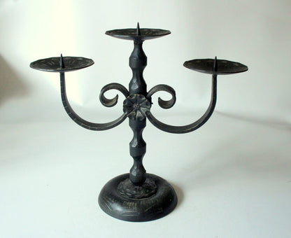 Vintage Kerzenleuchter 3-armig Schmiedeeisen von Heibi