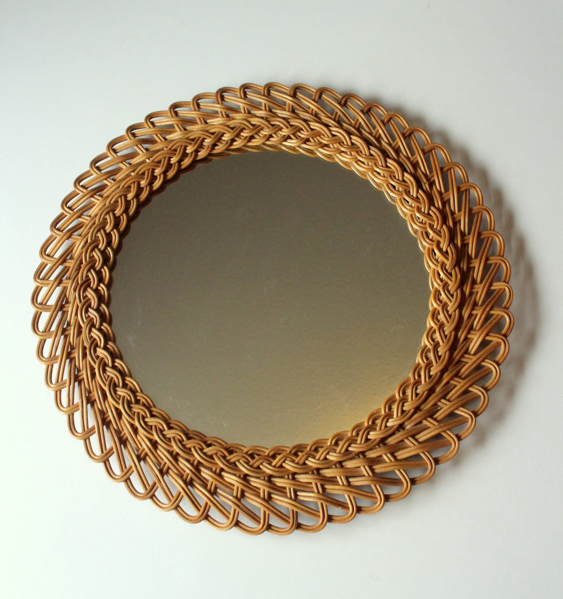 Vintage Wandspiegel Sunburst Weide geflochten
