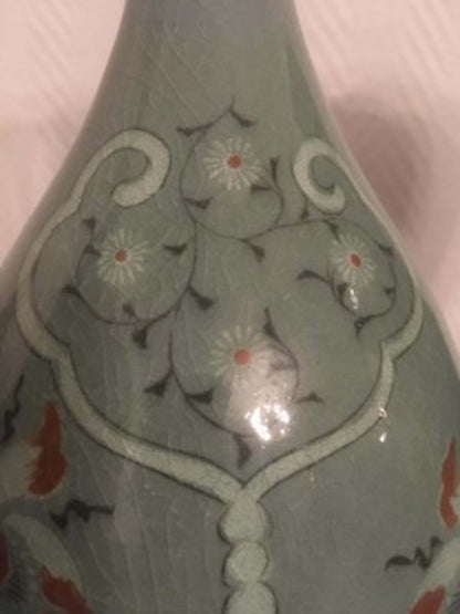 Vintage Vase Set von 2 Korea Porzellan Krakelee Seladongrün