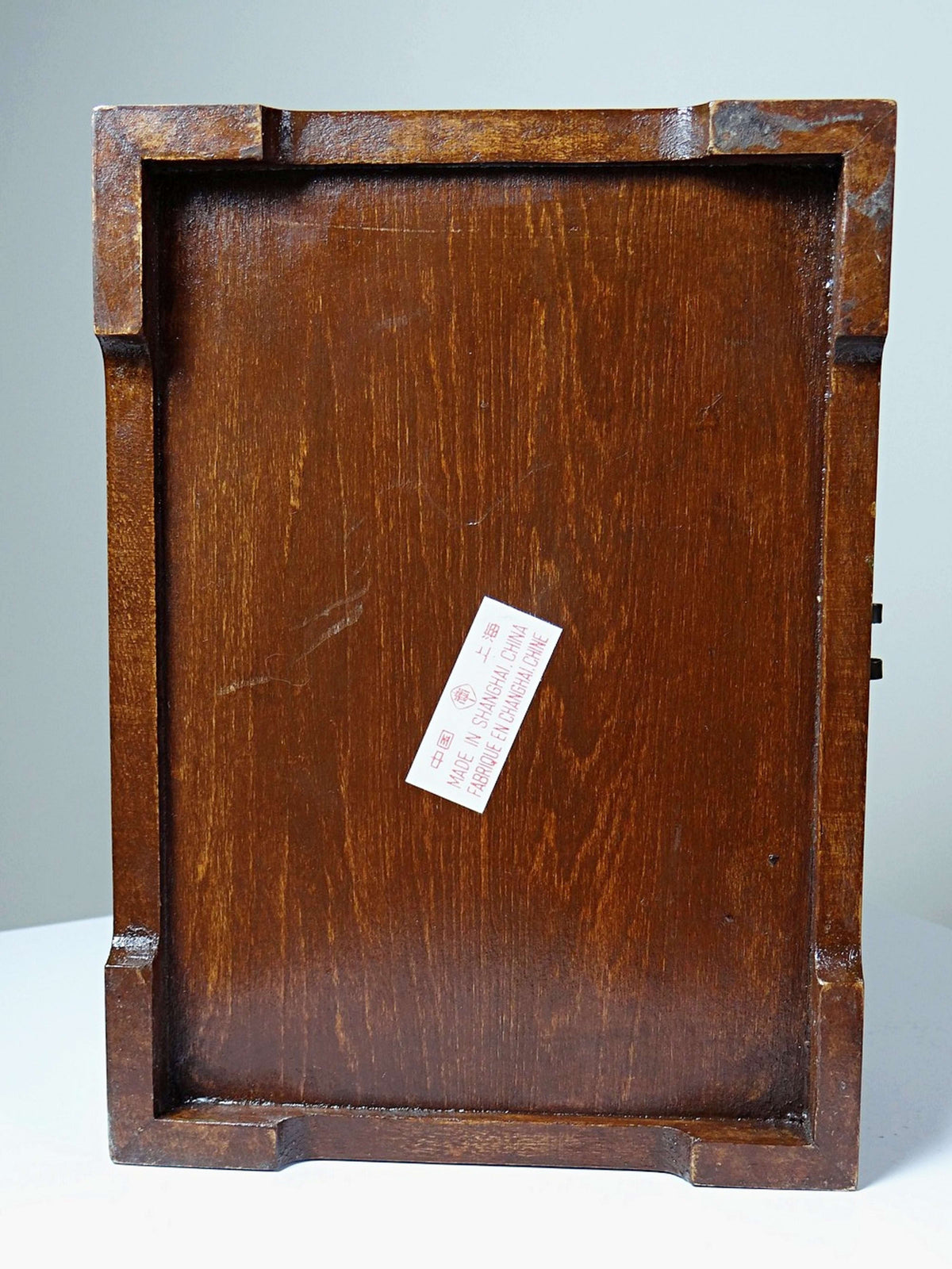 Vintage Schmuckdose Holz China mit Shou-Dekor in Kupfer