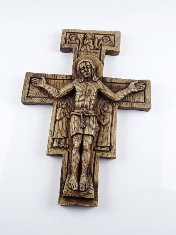 Vintage Wandkreuz "San Damiano" aus geschnitztem Holz