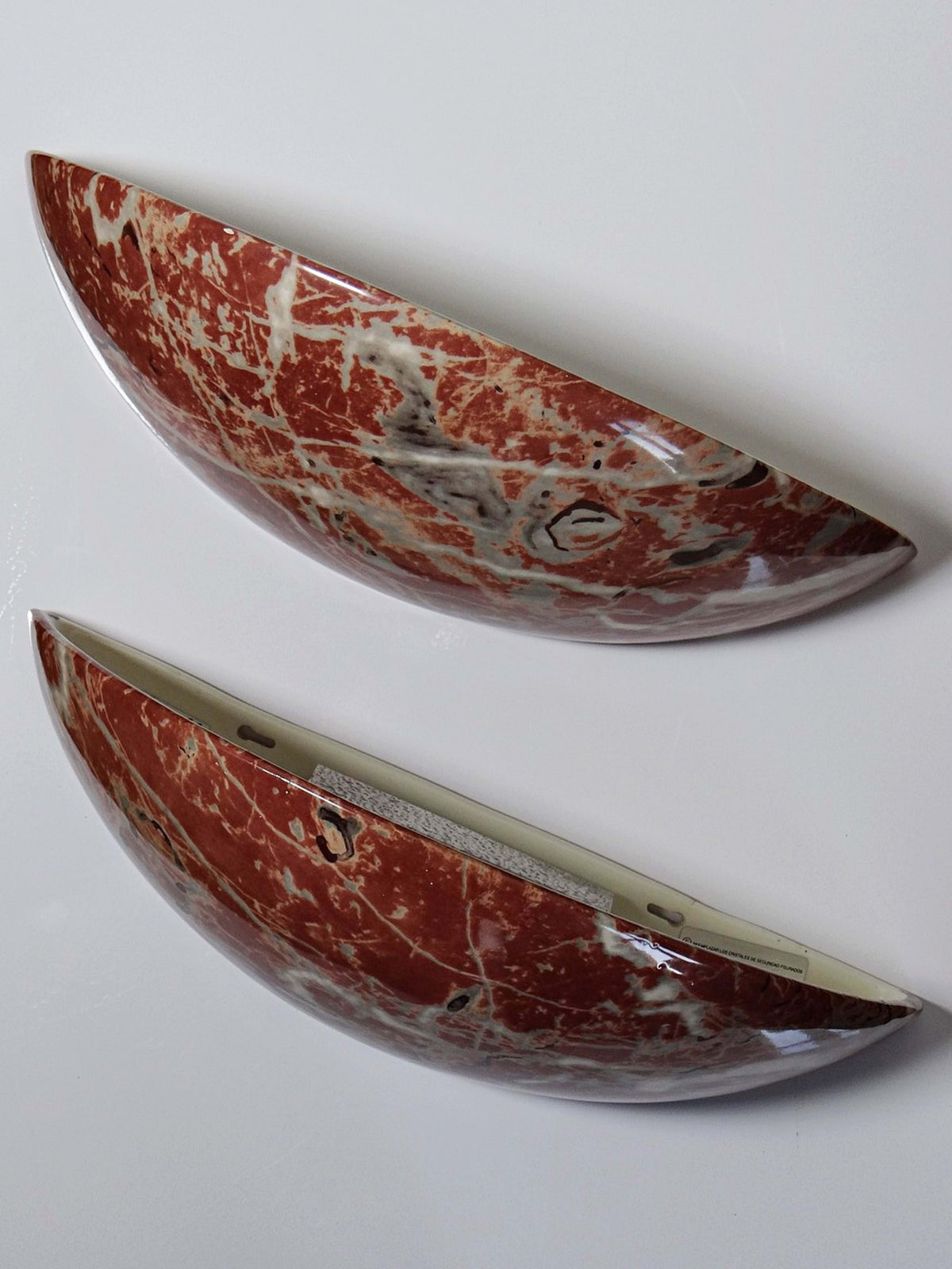 Set von 2 Vintage Wandleuchten aus Keramik mit Rotmarmor-Dekor