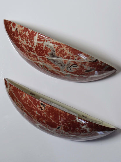 Set von 2 Vintage Wandleuchten aus Keramik mit Rotmarmor-Dekor
