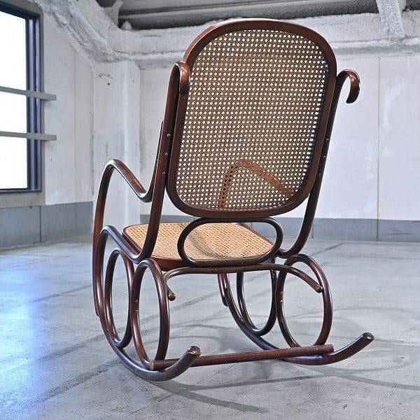 Vintage Schaukelstuhl "No.5-RU" von Akita Mokko für IDC Otsuka Möbel, Bugholz, Rattan, gebraucht