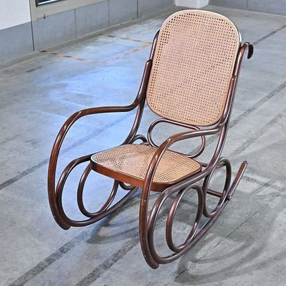 Vintage Schaukelstuhl "No.5-RU" von Akita Mokko für IDC Otsuka Möbel, Bugholz, Rattan, gebraucht