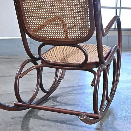 Vintage Schaukelstuhl "No.5-RU" von Akita Mokko für IDC Otsuka Möbel, Bugholz, Rattan, gebraucht