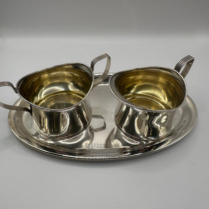 Dreiteiliges Sterling-Silber Set „W. Sterling 520“ – Tablett, Kännchen und Schale
