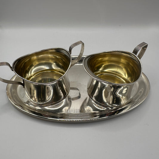 Dreiteiliges Sterling-Silber Set „W. Sterling 520“ – Tablett, Kännchen und Schale
