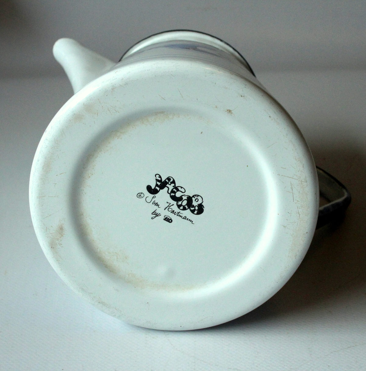 Vintage Kaffeekanne Emaille "Kater Jacob" von Sven Hartmann für ELO