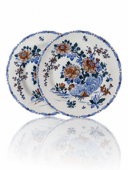 Vintage Teller "Coq und Pivoines" von Gien, Fayence um 1900