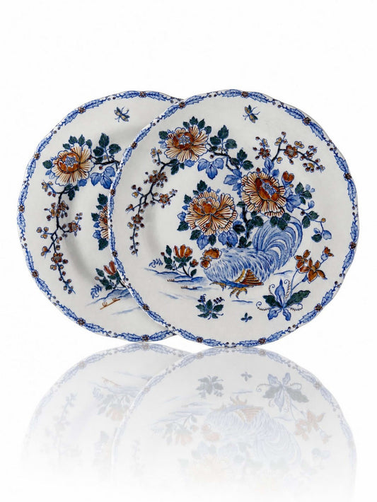 Vintage Teller "Coq und Pivoines" von Gien, Fayence um 1900