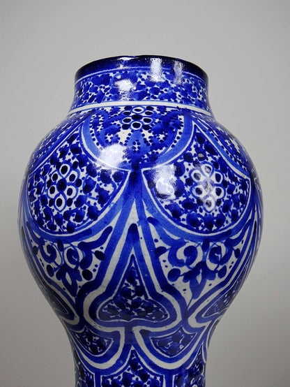 Vintage Vase Khabia aus Fès 19.-20. Jh. Kobaltblau, handgemacht