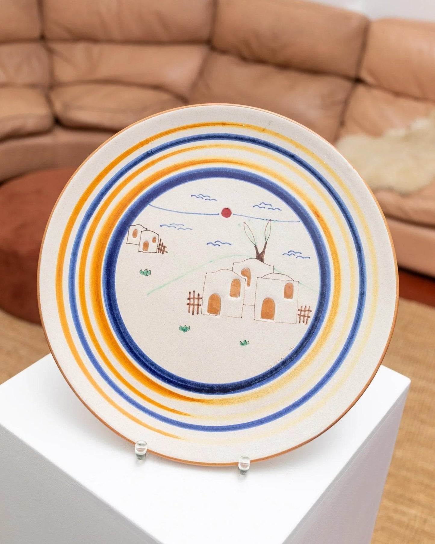 Vintage Keramikteller Wandteller handbemalt Italien 1980er Fruchtschale