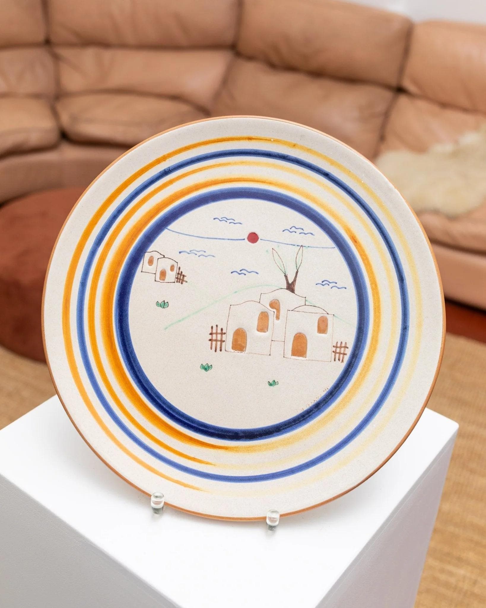 Vintage Keramikteller Wandteller handbemalt Italien 1980er Fruchtschale