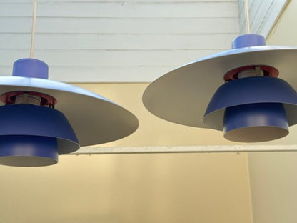 Vintage Pendelleuchte PH 4/3 von Poul Henningsen für Louis Poulsen azurblau Set von 2