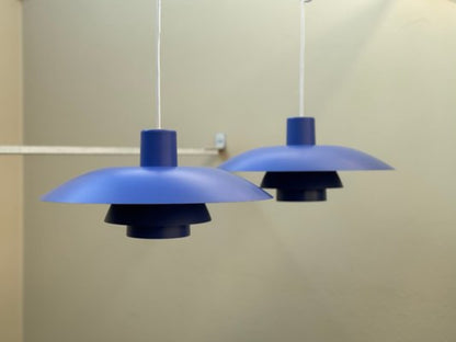 Vintage Pendelleuchte PH 4/3 von Poul Henningsen für Louis Poulsen azurblau Set von 2