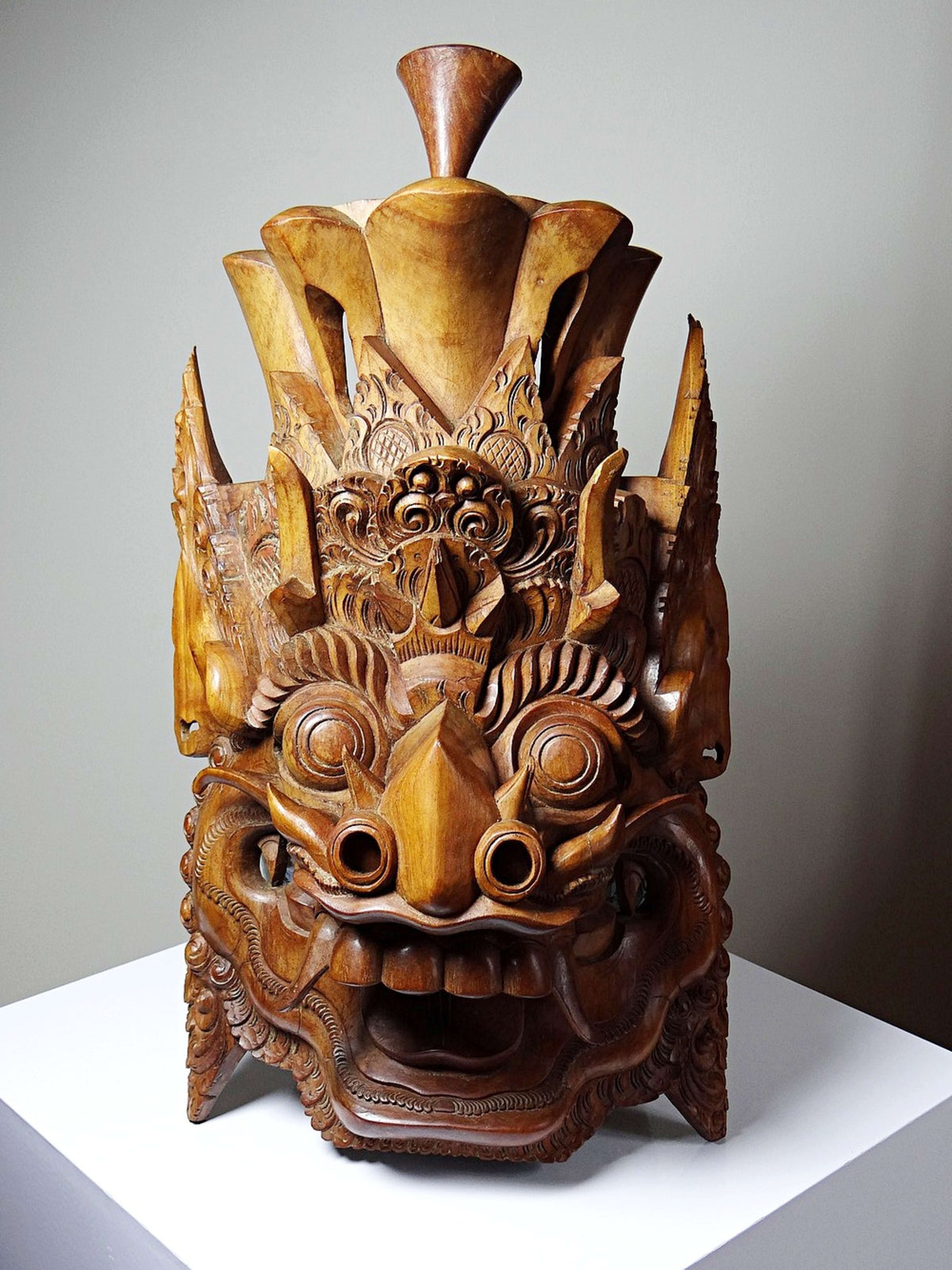 Vintage Wandmaske 'Barong' aus Holz, Bali handgeschnitzt