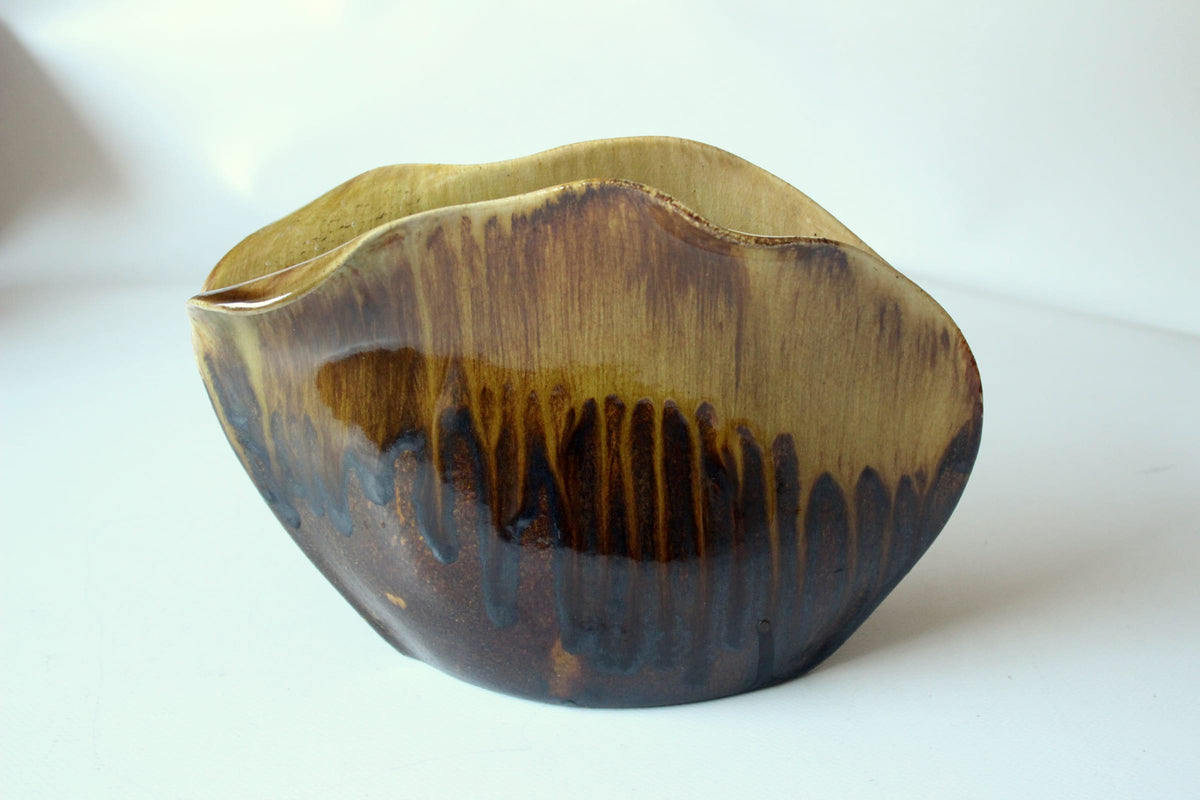 Vintage Keramik Vase Fat Lava, lippenförmige Öffnung
