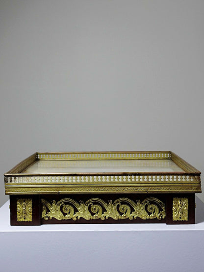 Vintage Tablett aus Holz, vergoldetem Metall und Onyx, Art Nouveau um 1900