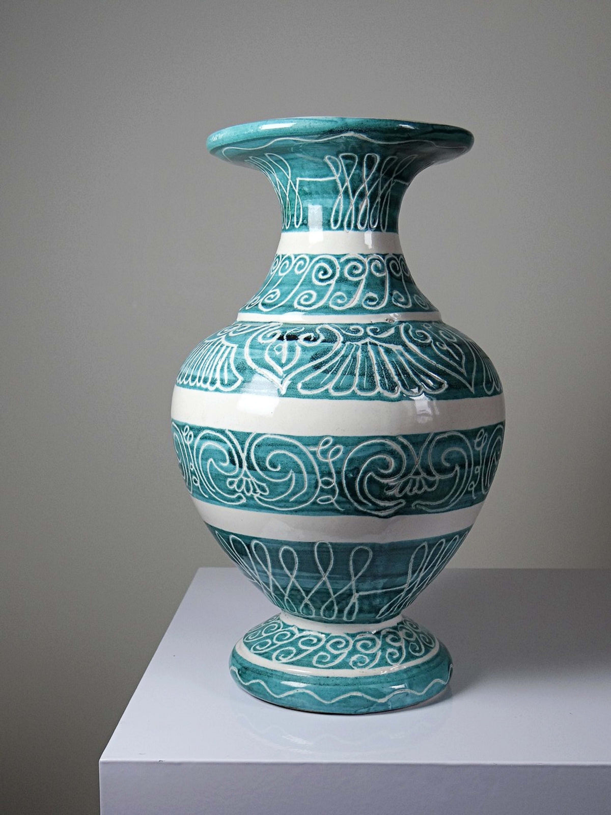 Vintage Vase Balusterform aus Keramik in Türkis