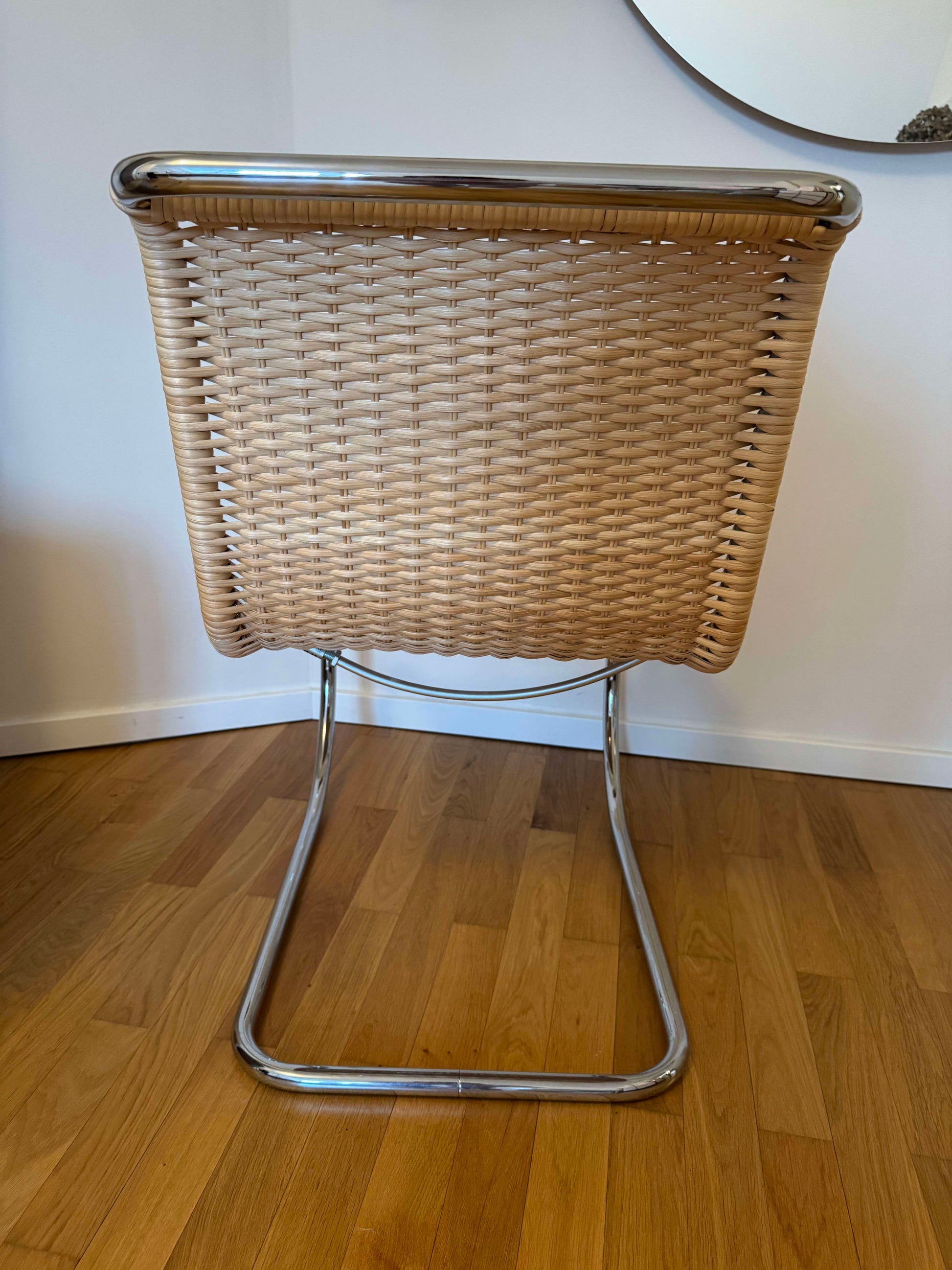 Vintage Freischwinger S 533 R von Mies van der Rohe für Thonet mit Korbgeflecht