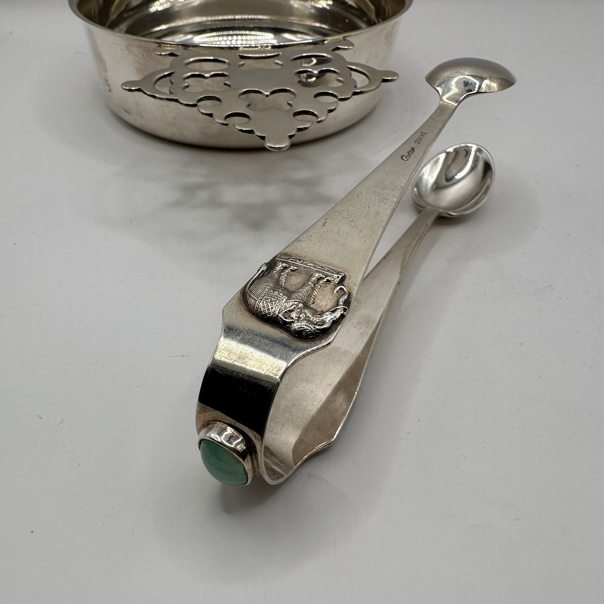 Vintage Set von 3 Cartier Schale, Untersetzer und Elefanten-Löffelzange von Cartier