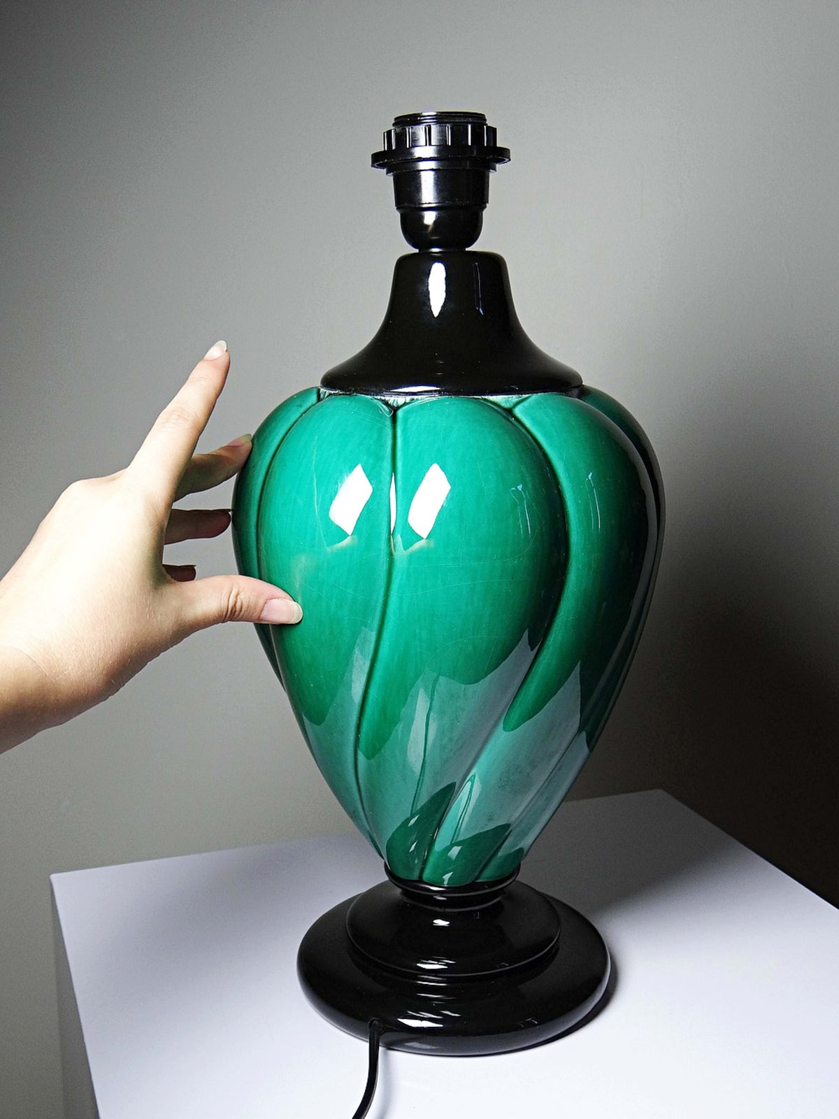 Vintage Tischlampe Mathias, Keramik grün und schwarz, 1970er Jahre
