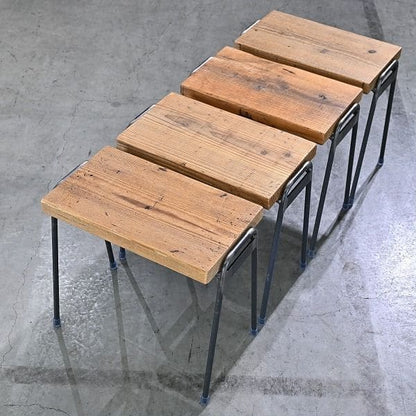 Vintage Hocker FACT von Sugiyama Seisakusho & Set von 4 & Eisenbeine & Altholz