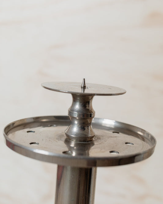 Vintage candle holder chrome-plated brass classic shape Italy 1930s