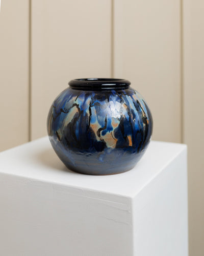 Vase vintage en céramique par Hildegon Als bleu-marron Mid Century Design années 1960