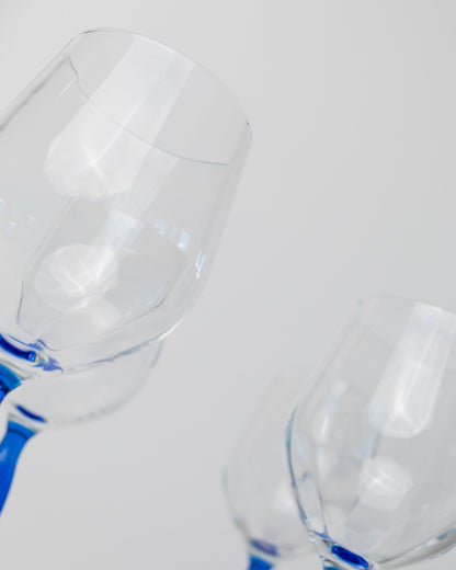 Vintage wine glass royal blue Italy 1980s set of 2