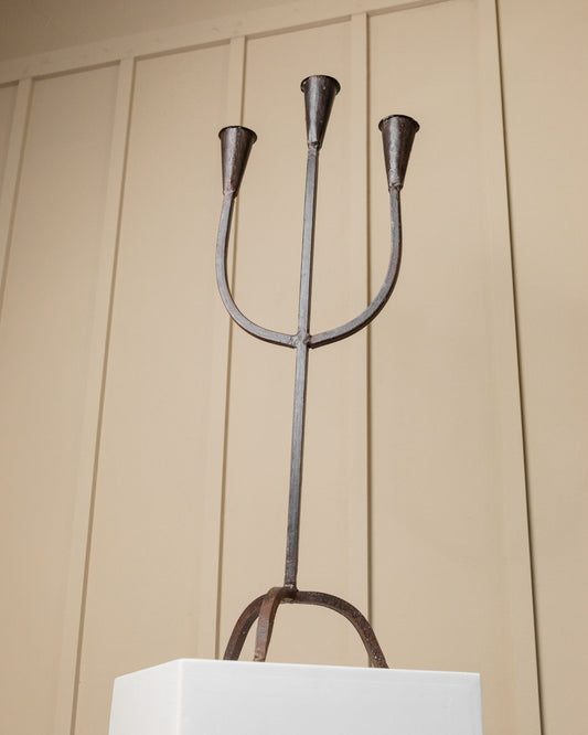 Vintage Kerzenhalter Metall brutalistisch grau für 3 Kerzen 1960er Jahre