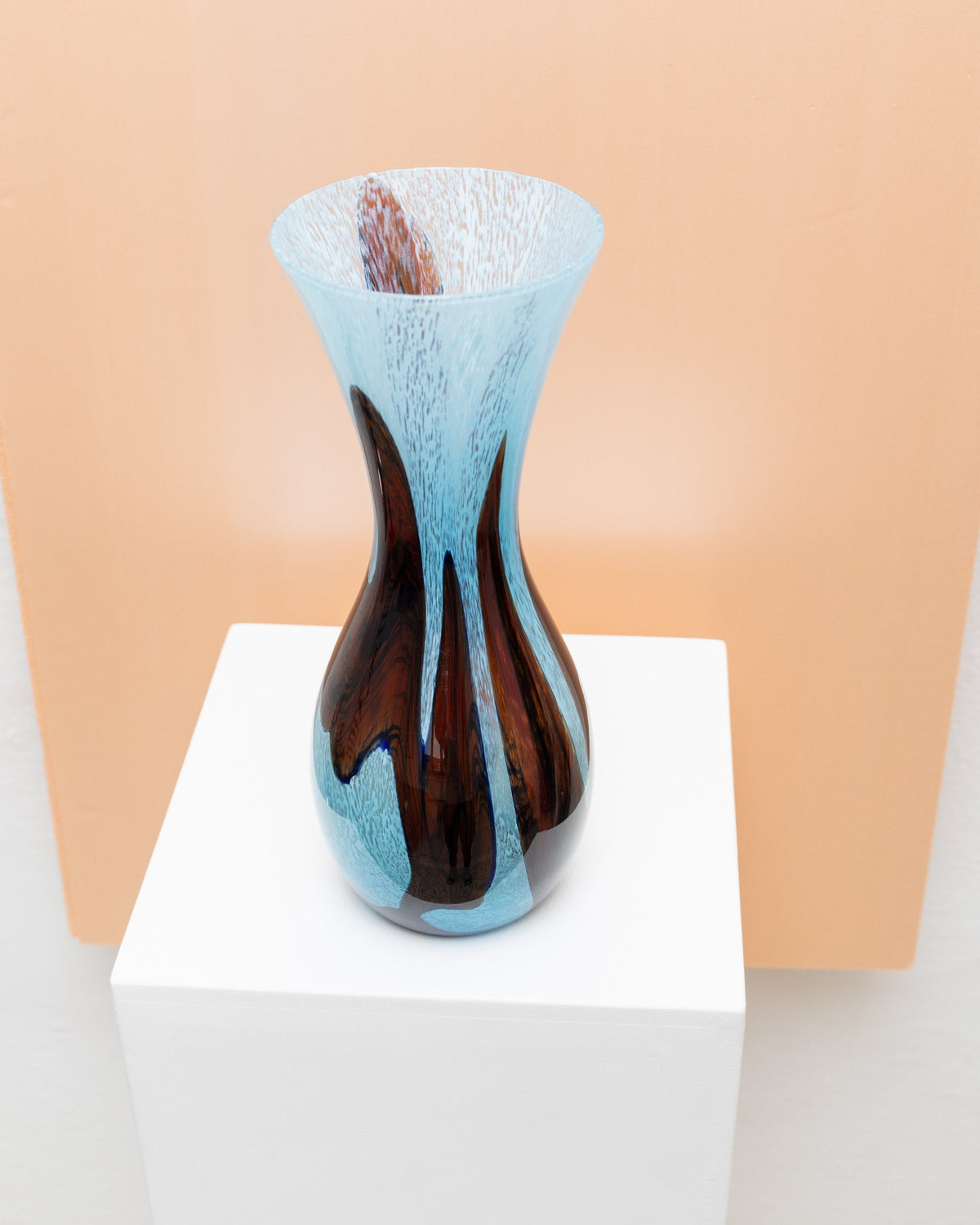 Vase vintage en verre de Murano bleu clair et marron Design du milieu du siècle Italie années 1970