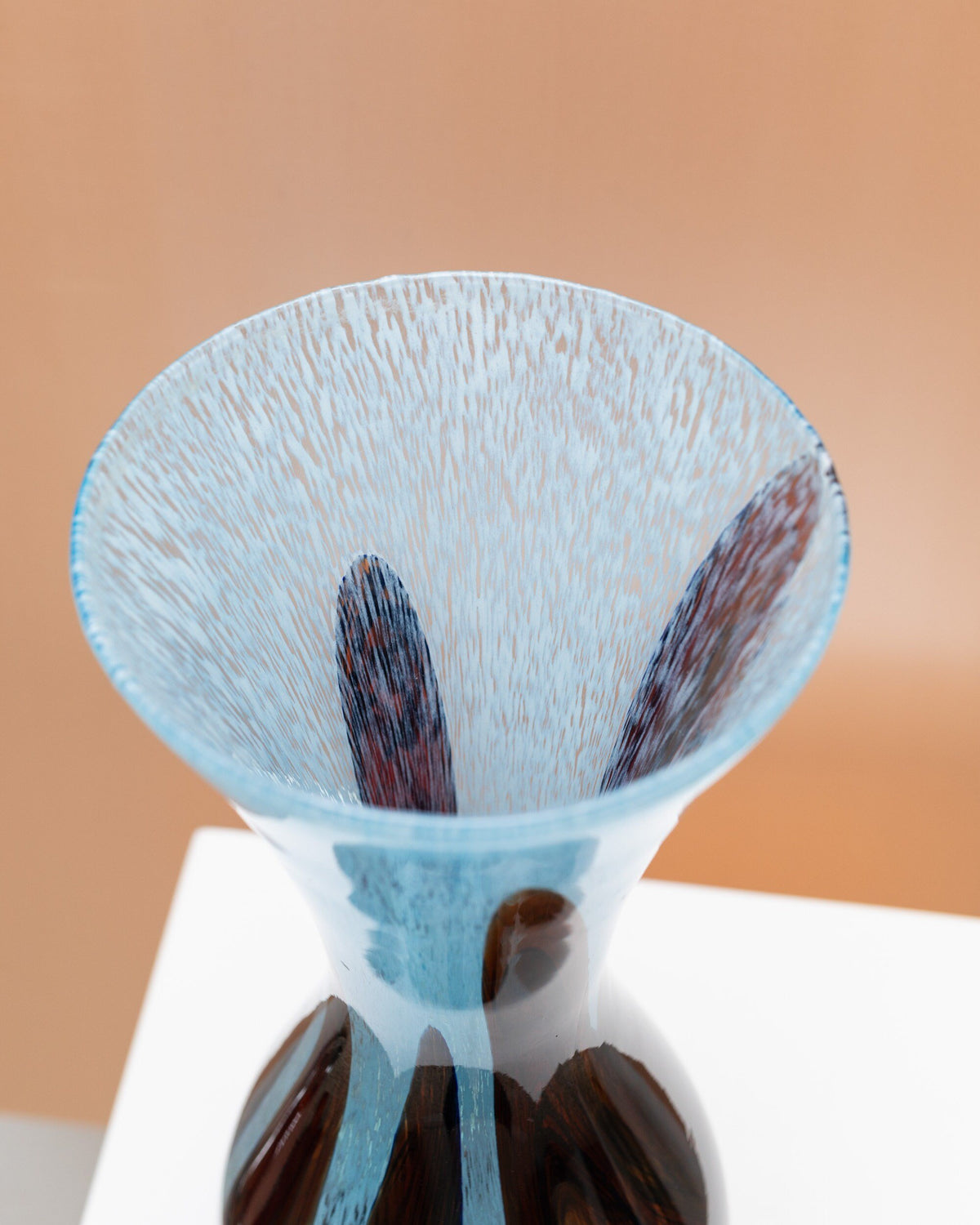 Vase vintage en verre de Murano bleu clair et marron Design du milieu du siècle Italie années 1970