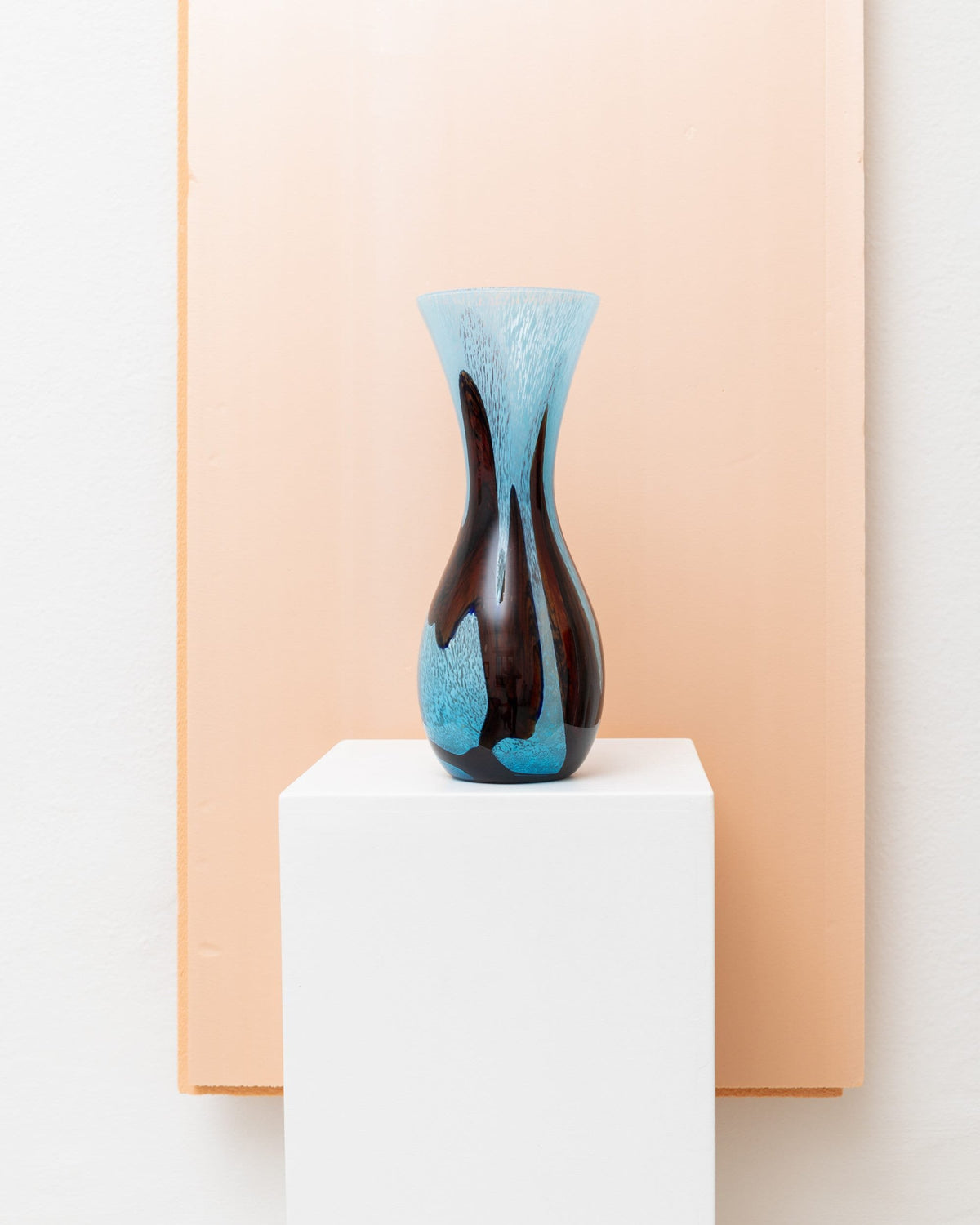 Vase vintage en verre de Murano bleu clair et marron Design du milieu du siècle Italie années 1970