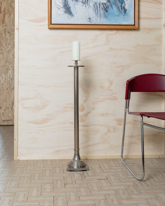 Vintage candle holder chrome-plated brass classic shape Italy 1930s