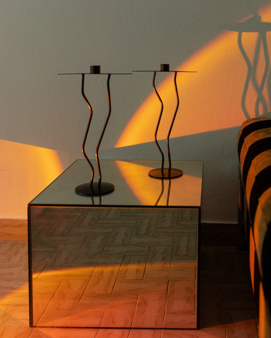 Vintage candle holder zigzag shape Memphis style 90s set of 2