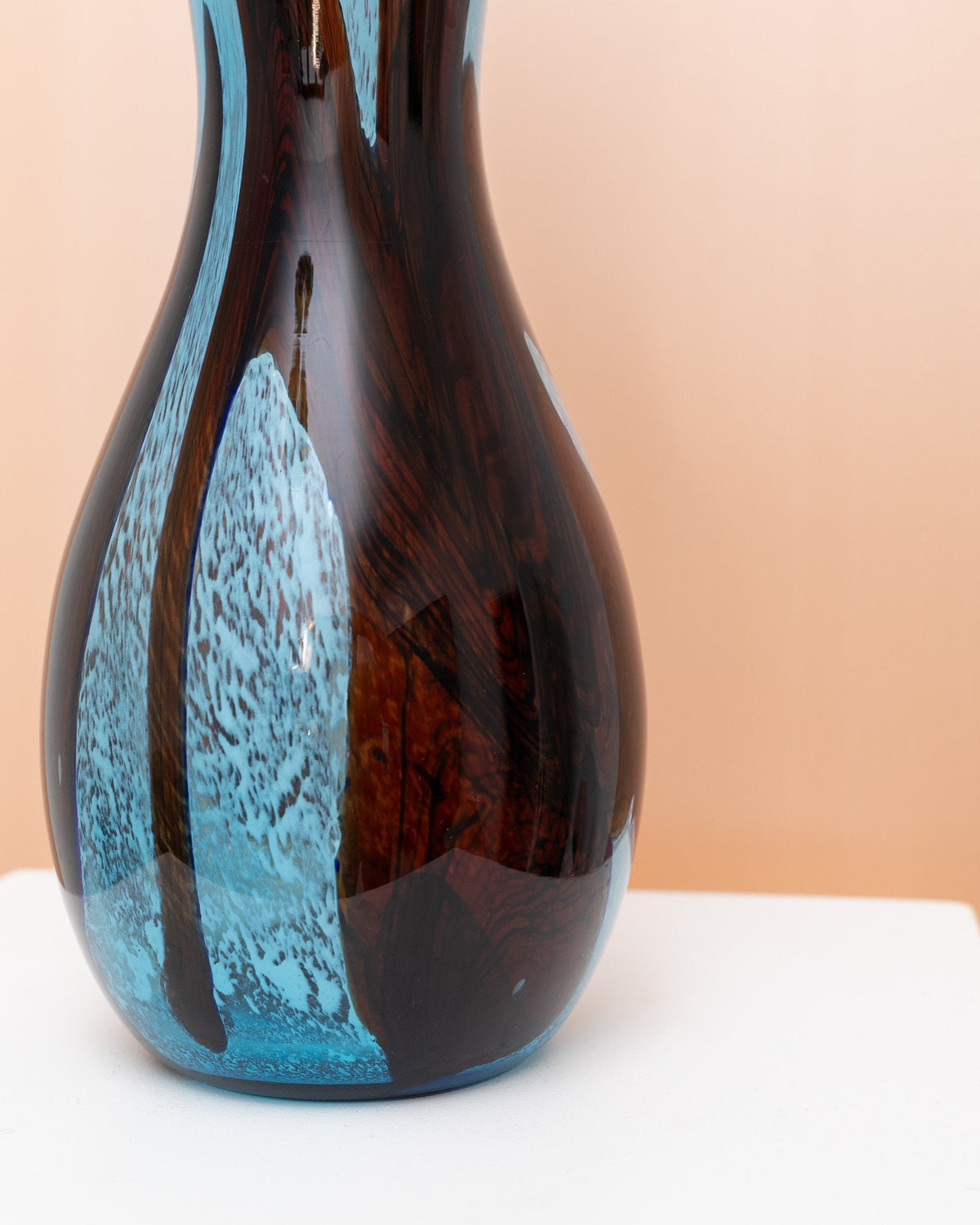 Vase vintage en verre de Murano bleu clair et marron Design du milieu du siècle Italie années 1970